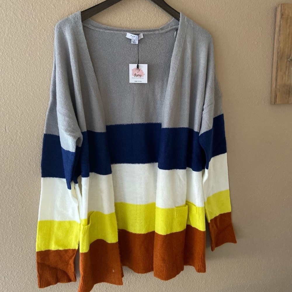 Color block open front lightweight cardigan - Picture 2 of 3